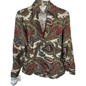 3689) Talbots Petites Pure Silk Paisley Button Up Long Sleeve Blouse Size 6
